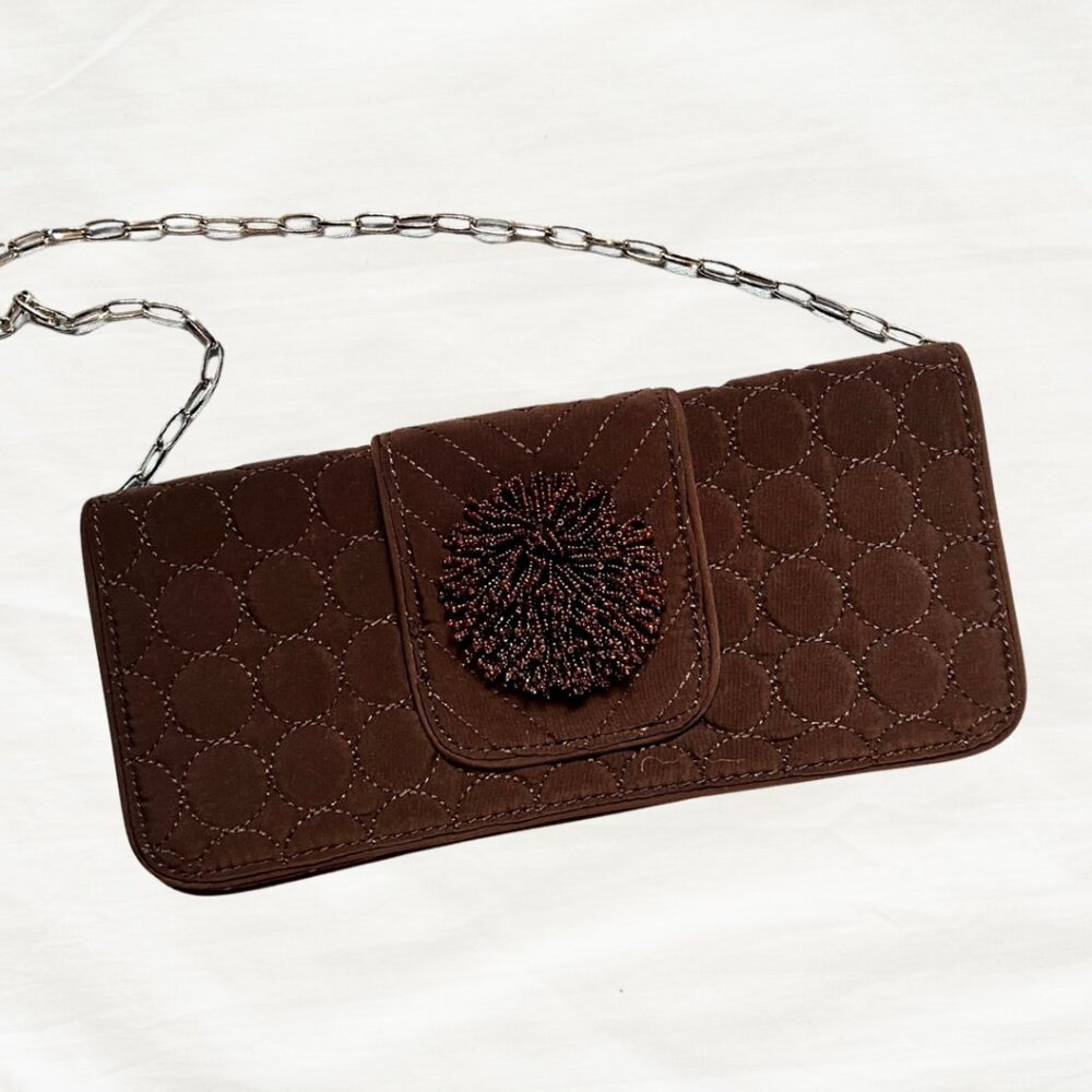 Vera Bradley Dazzle Clutch | Brown Quilted Beaded Evening Bag